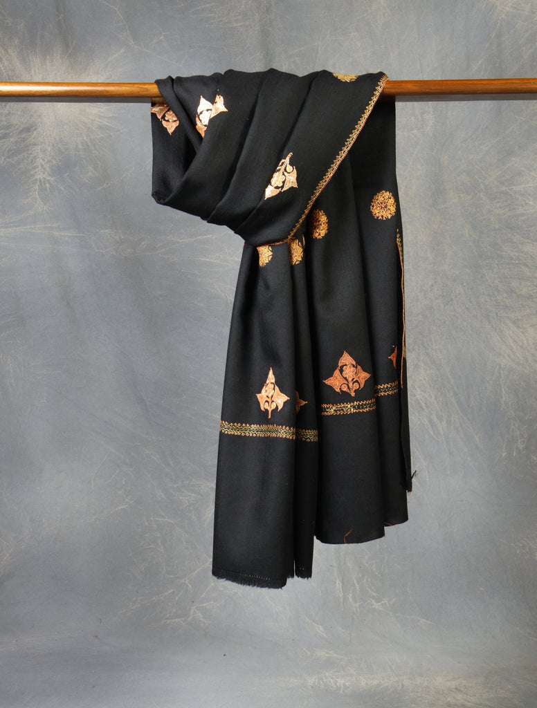 Black Zari Buteh Embroidery Merino Shawl