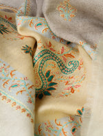 Natural Base With Buteh Embroidery Pashmina Cashmere Shawl