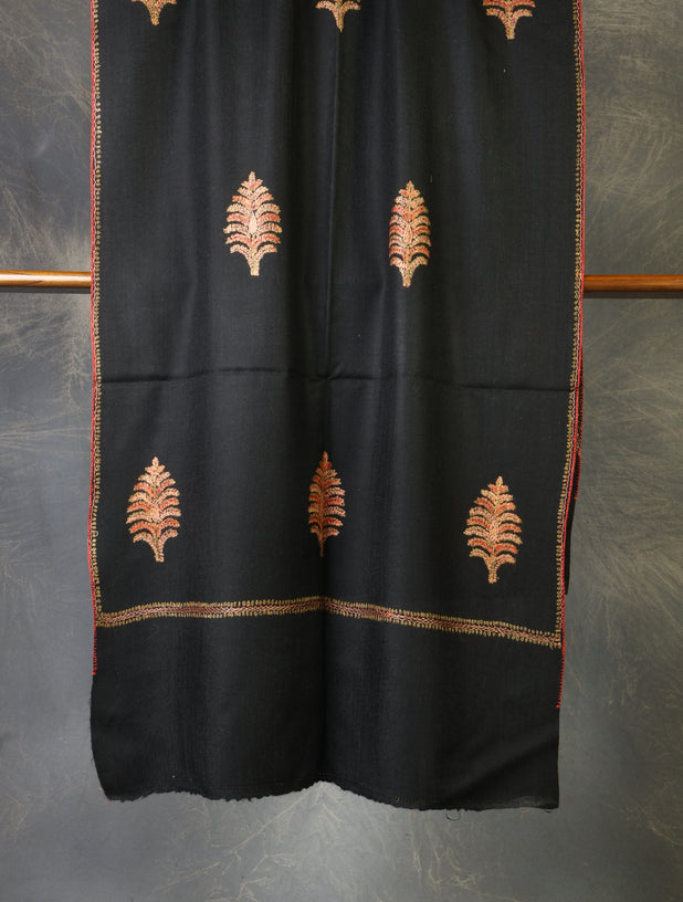 Black Buteh Embroidery Merino Shawl