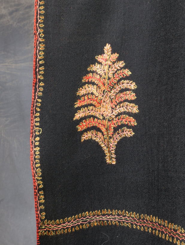 Black Buteh Embroidery Merino Shawl