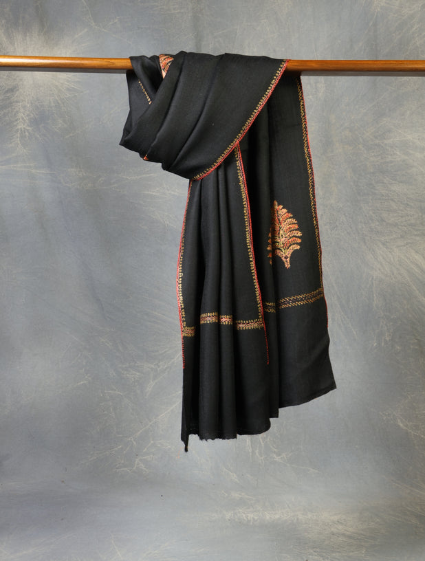 Black Buteh Embroidery Merino Shawl