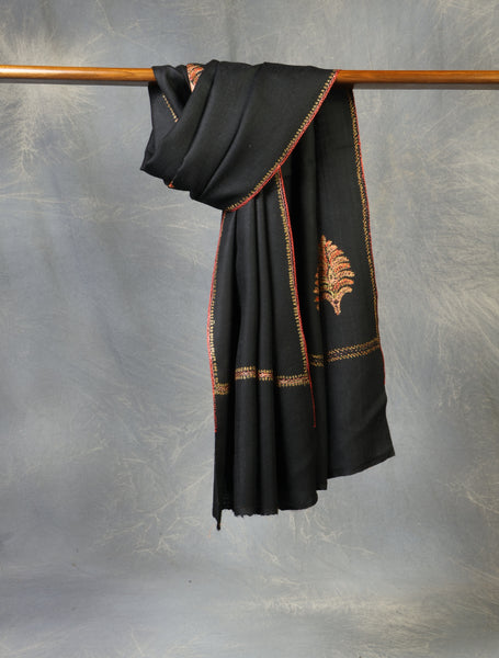 Black Buteh Embroidery Merino Shawl
