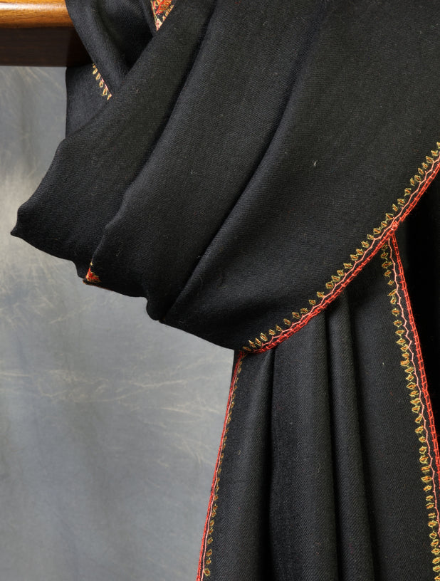 Black Buteh Embroidery Merino Shawl