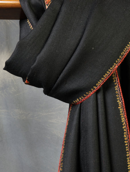 Black Buteh Embroidery Merino Shawl