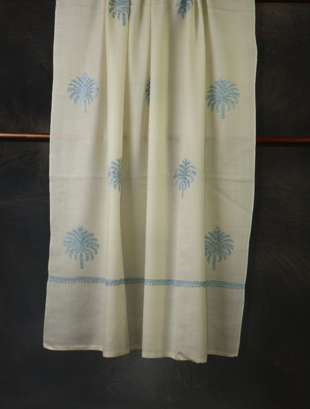 Ivory Buteh Embroidery Merino Shawl