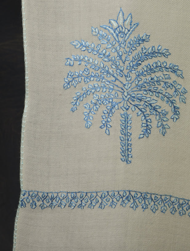 Ivory Buteh Embroidery Merino Shawl