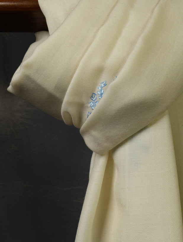 Ivory Buteh Embroidery Merino Shawl