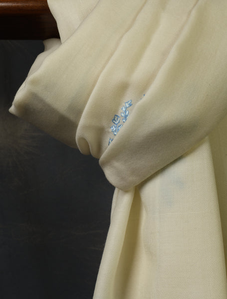 Ivory Buteh Embroidery Merino Shawl