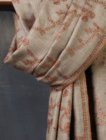 Natural Base With Jali Embroidery Pashmina Cashmere Shawl