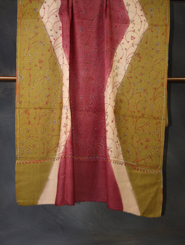 Triple Dye  Jali Sozni Embroidery Shawl