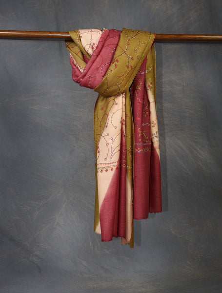 Triple Dye  Jali Sozni Embroidery Shawl