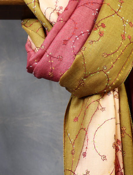 Triple Dye  Jali Sozni Embroidery Shawl