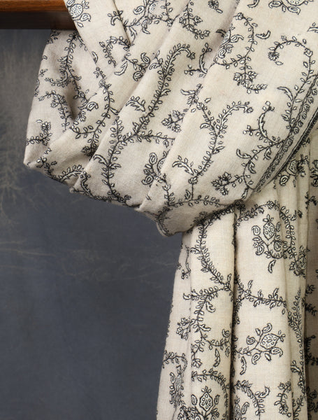 Ivory Base With Jali Embroidery Pashmina Cashmere Shawl