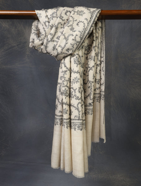 Ivory Base With Jali Embroidery Pashmina Cashmere Shawl