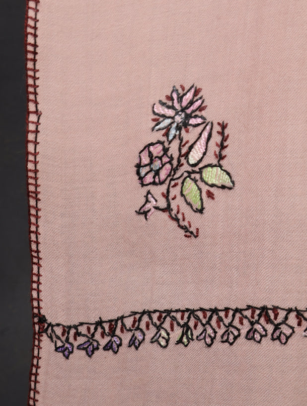 Pink Base Buteh Merino Sozni Hand Embroidery Scarf