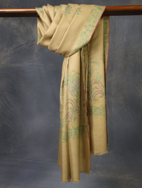 Yellow Base With Buteh Embroidery Pashmina Cashmere Shawl