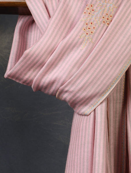 Pink Striped Base Buteh Embroidery Pashmina Cashmere Shawl