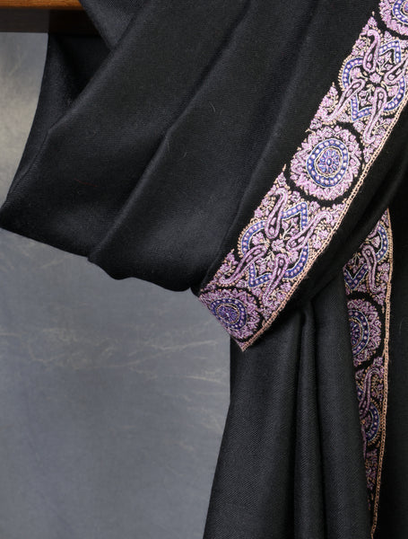 Black Base Big Border Embroidery Cashmere Pashmina Shawl
