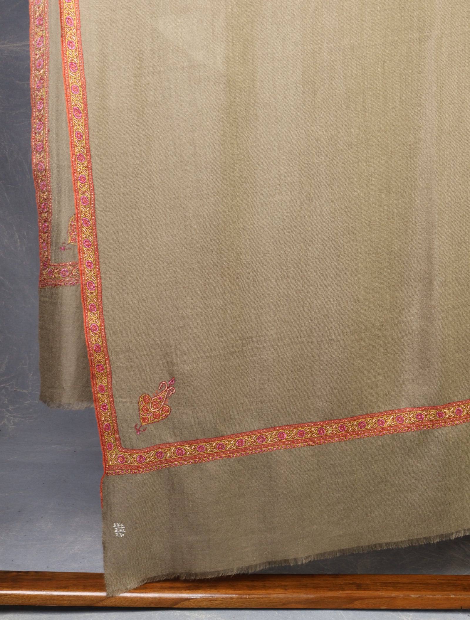 3 yard Natural Brown Small Border Embroidery Cashmere Pashmina Shawl