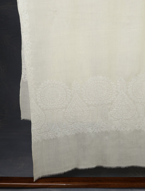 3 yard Ivory Big Border Embroidery Cashmere Pashmina Shawl