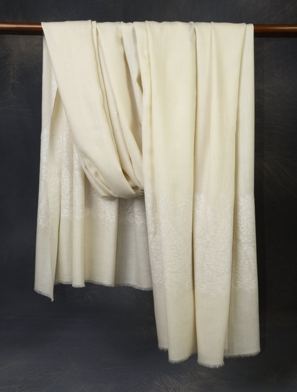 3 yard Ivory Big Border Embroidery Cashmere Pashmina Shawl