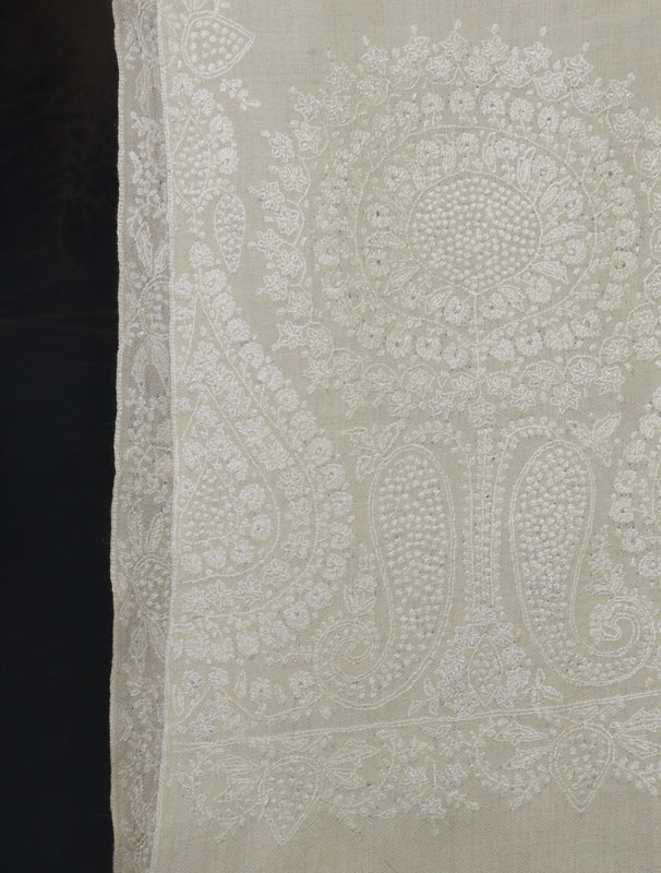 3 yard Ivory Big Border Embroidery Cashmere Pashmina Shawl