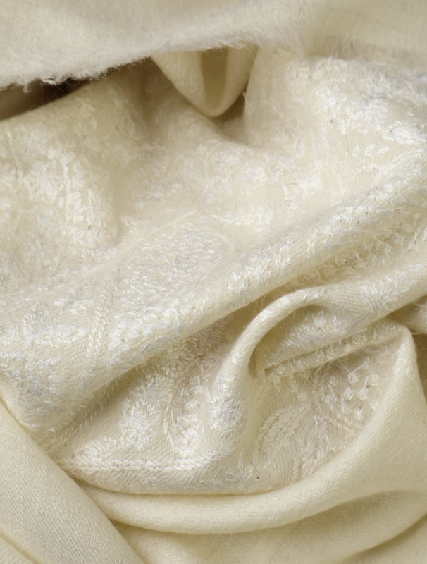 3 yard Ivory Big Border Embroidery Cashmere Pashmina Shawl