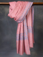 Pink Base Big Border Embroidery Cashmere Pashmina Travel wrap