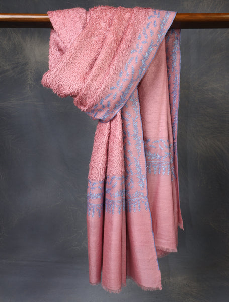 Pink Base Big Border Embroidery Cashmere Pashmina Travel wrap