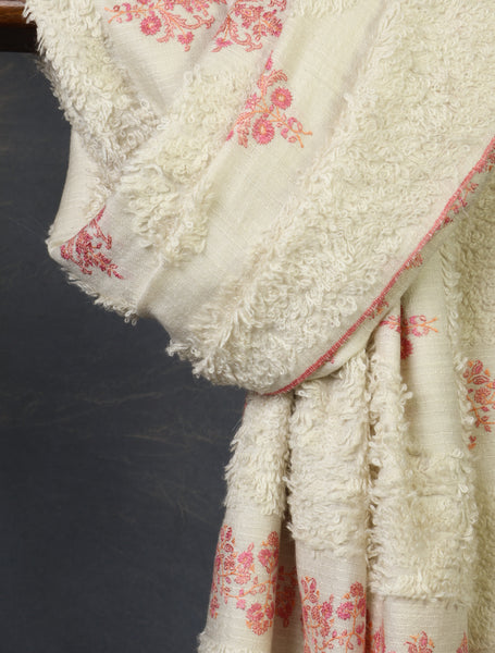Ivory Base Buteh Embroidery Cashmere Pashmina Travel wrap