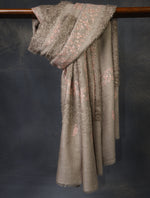 Natural Base Buteh Embroidery Cashmere Pashmina Travel wrap