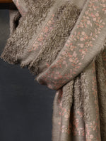 Natural Base Buteh Embroidery Cashmere Pashmina Travel wrap