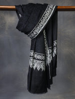 Black Base Big Border Embroidery Cashmere Pashmina Travel wrap