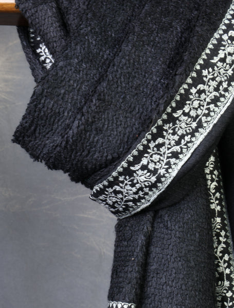 Black Base Big Border Embroidery Cashmere Pashmina Travel wrap