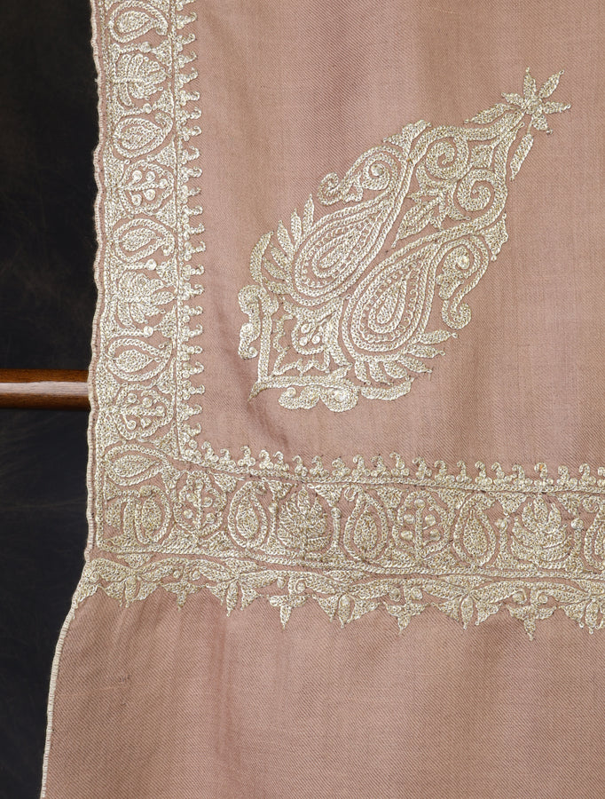 Salmon Pink Small border Tilla Embroidery Pashmina Shawl