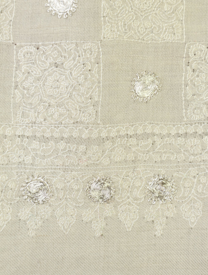 Ivory Base With Checkered Tilla Jali Embroidery Pashmina Shawl