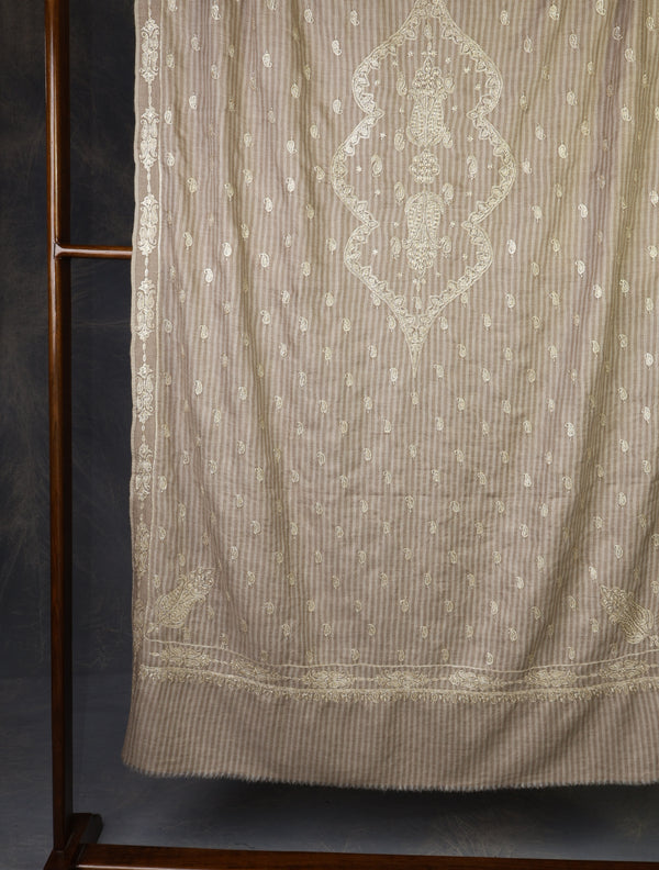 Natural Base With Tilla Jali Embroidery Pashmina Shawl — Tilla gold embroidery pashmina shawl from Kashmir