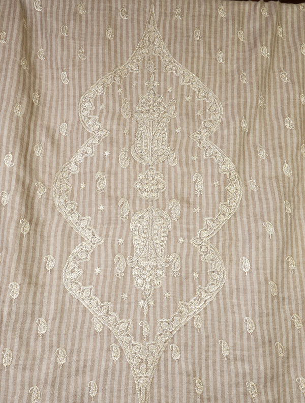 Natural Base With Tilla Jali Embroidery Pashmina Shawl — pashmina shawl detail