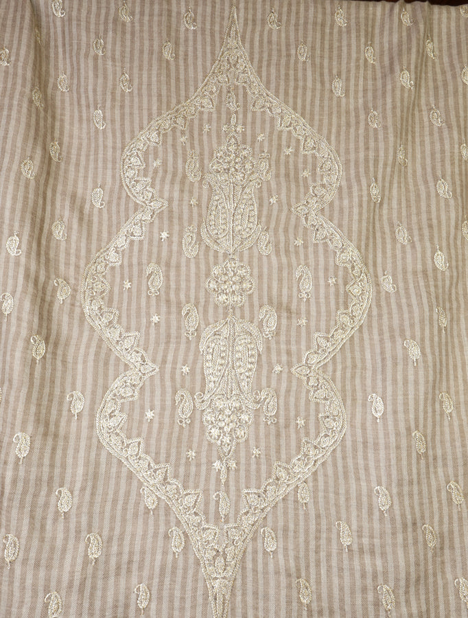 Natural Base With Tilla Jali Embroidery Pashmina Shawl