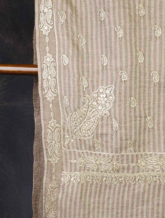 Natural Base With Tilla Jali Embroidery Pashmina Shawl