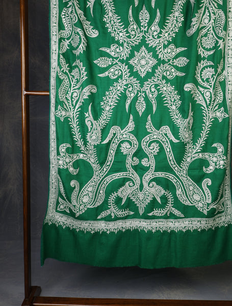 Green Jali Tilla Embroidery Pashmina Shawl