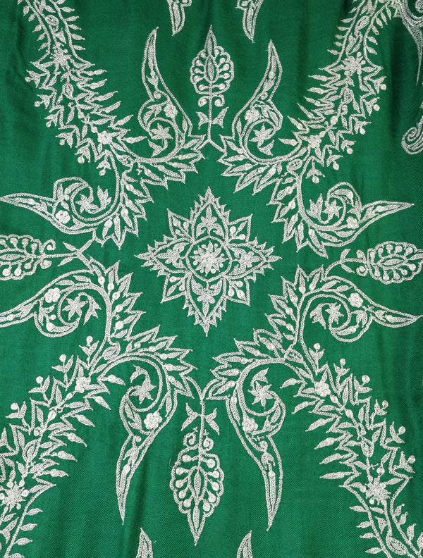 Green Jali Tilla Embroidery Pashmina Shawl — pashmina shawl detail