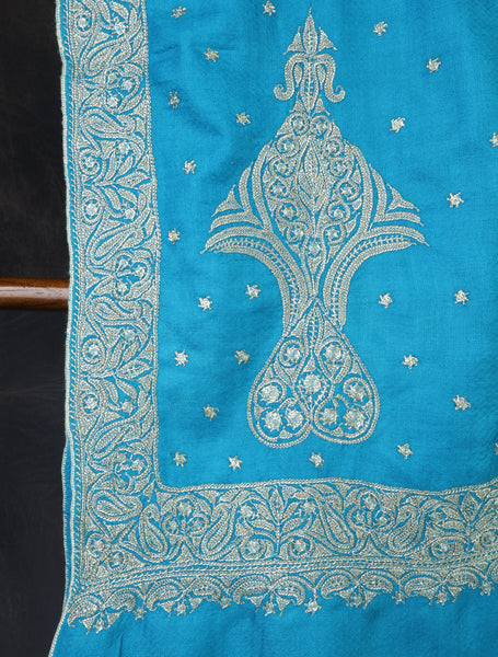 Dodger Blue Tilla Embroidery Pashmina Shawl
