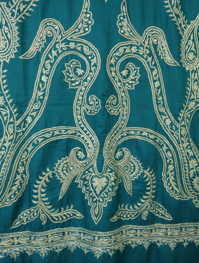 Teal Tilla Embroidery Pashmina Shawl