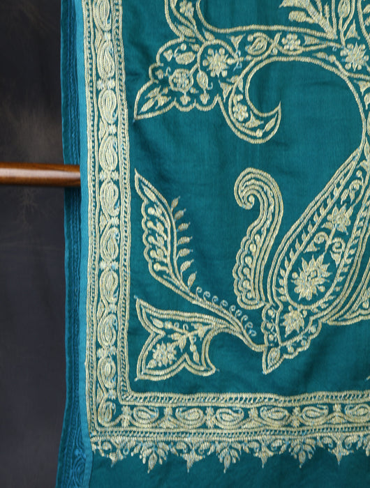 Teal Tilla Embroidery Pashmina Shawl