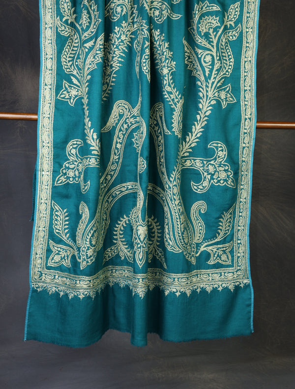 Teal Tilla Embroidery Pashmina Shawl — pashmina shawl detail