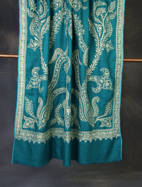 Teal Tilla Embroidery Pashmina Shawl