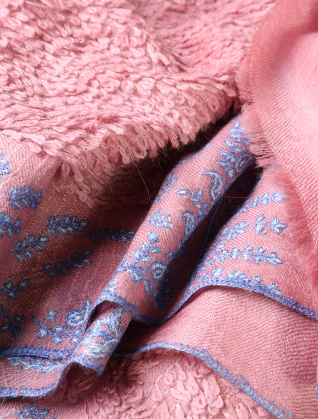Pink Base Big Border Embroidery Cashmere Pashmina Travel wrap