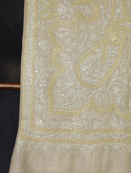 Ivory Base With Tilla Jali Embroidery Pashmina Shawl