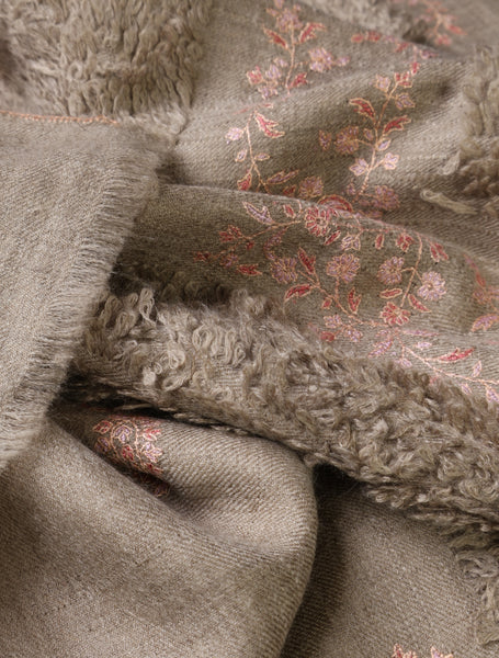 Natural Base Buteh Embroidery Cashmere Pashmina Travel wrap
